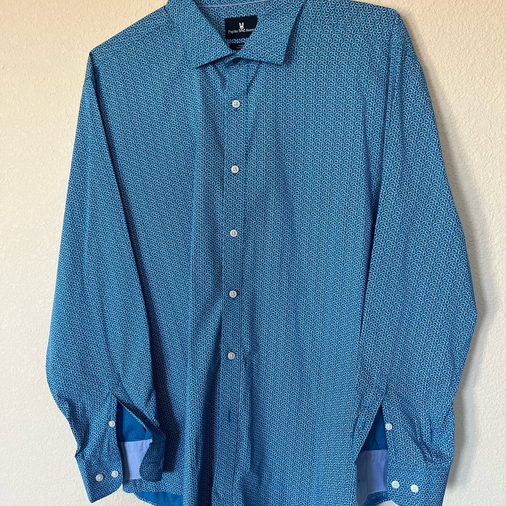 Psycho Bunny Blue Geometric Button Down Shirt